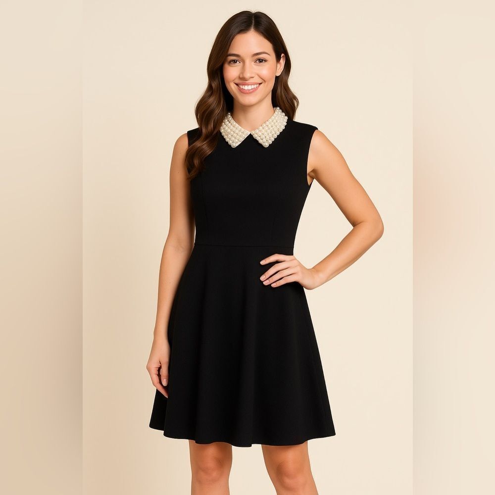 Betsey Johnson Black Mini Dress with Pearl Collar